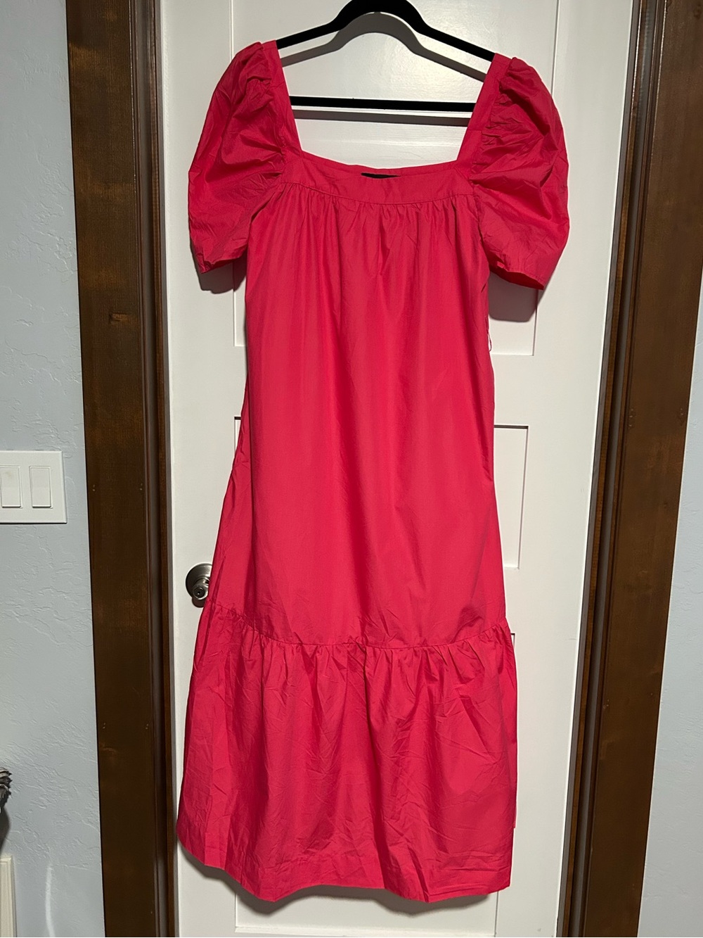 En Saison Pink Puff sleeve Ruffle Hem Midi Dress Size Large